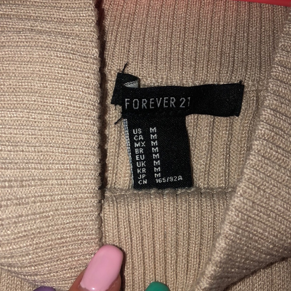 Open Shoulder Turtle Neck Ribbed Sweater - Picture 2 of 3